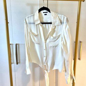 Theory 100% Silk Blouse Tie Bottom
